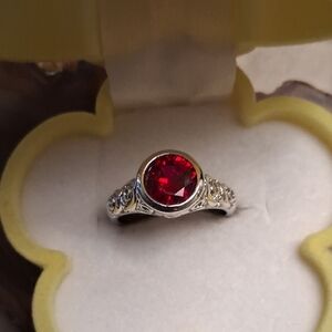 Elegant Silver Ring with Red Gemstone